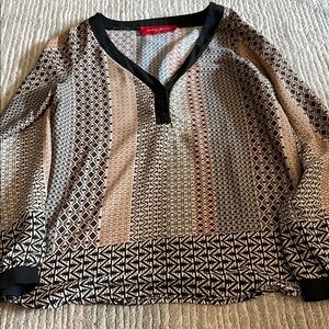 AKIRA Geometric Patterned Blouse - Black, Brown, Cream